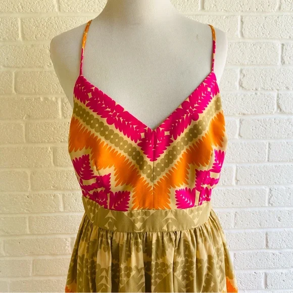 Trina Turk Silk Dress Anargosa Desert Mini Pink and Orange Patterned Size 8 - Picture 3 of 15